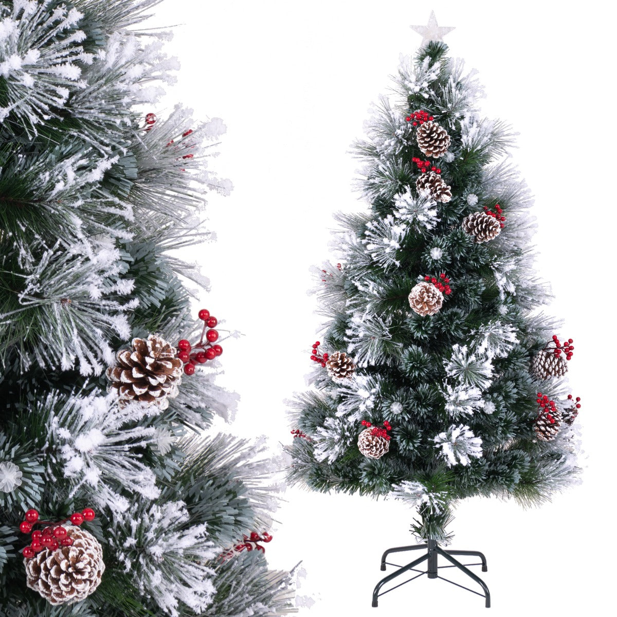 LIVSK Kunstkerstboom 150 cm - LED-verlichting met 8 standen - PVC - Opvouwbare Standaard - Sprankelende Takuiteinden - Groen en