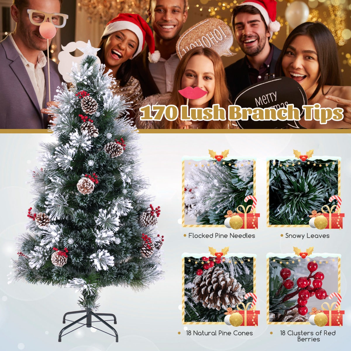 LIVSK Kunstkerstboom 150 cm - LED-verlichting met 8 standen - PVC - Opvouwbare Standaard - Sprankelende Takuiteinden - Groen en