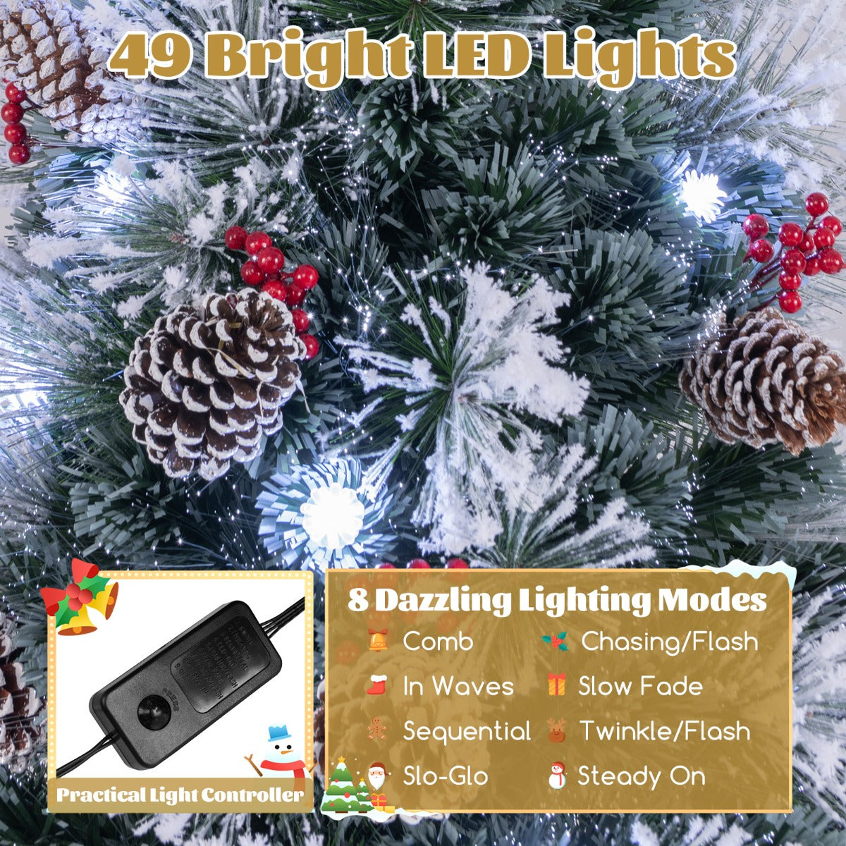 LIVSK Kunstkerstboom 150 cm - LED-verlichting met 8 standen - PVC - Opvouwbare Standaard - Sprankelende Takuiteinden - Groen en