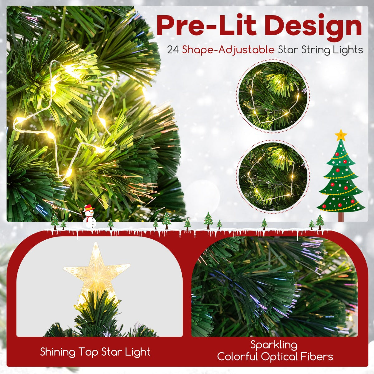 LIVSK Voorverlichte Kunstkerstboom - Verstelbare Sterlampjes - Brandvertragend PVC - Stabiele Metalen Basis - 150/180 cm - Groen