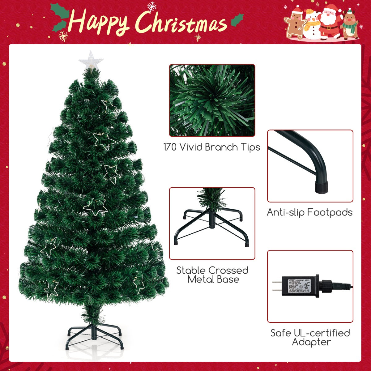 LIVSK Voorverlichte Kunstkerstboom - Verstelbare Sterlampjes - Brandvertragend PVC - Stabiele Metalen Basis - 150/180 cm - Groen