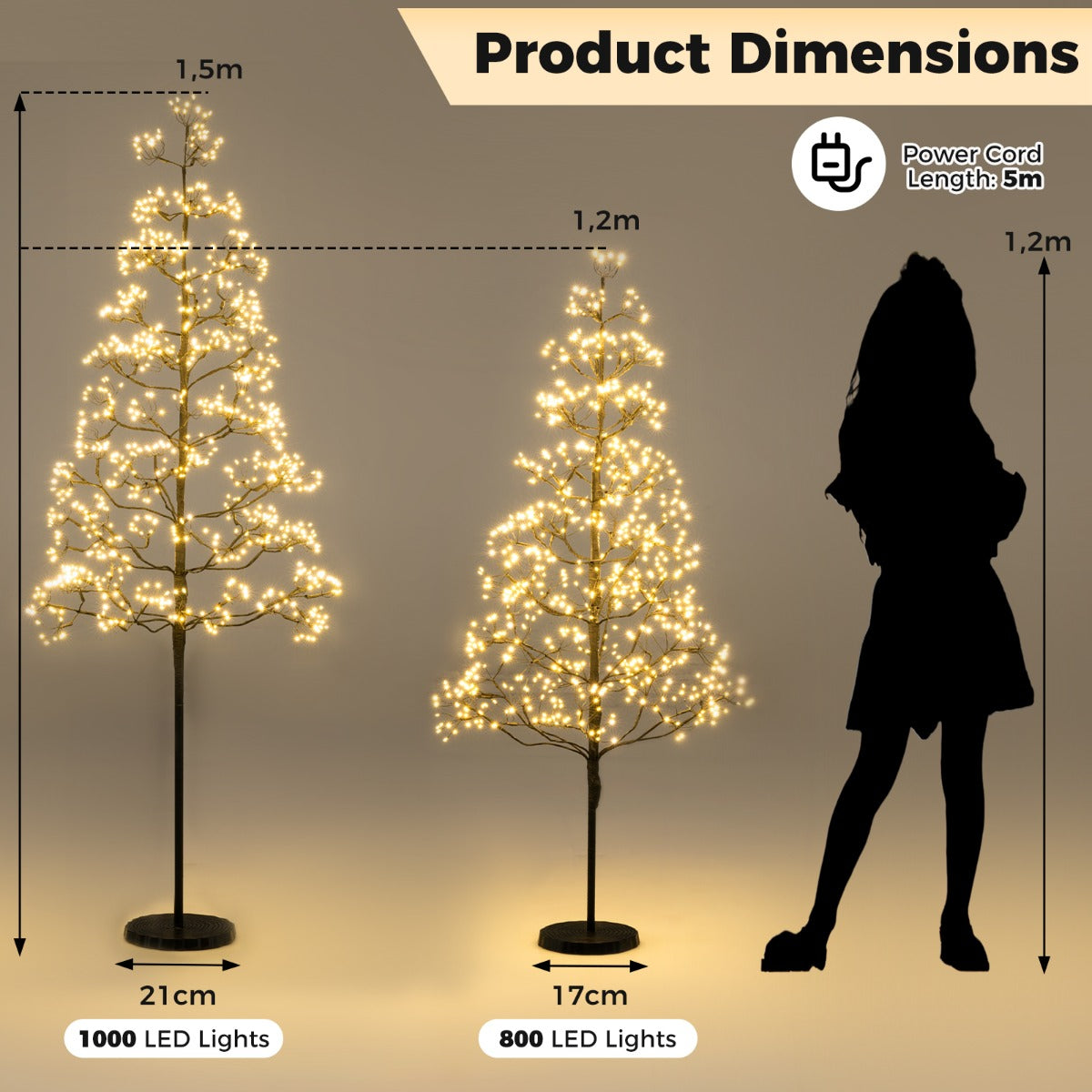 Livsk costway 150cm led lichtboom uitgerust met 1000 warmwitte leds 1 1