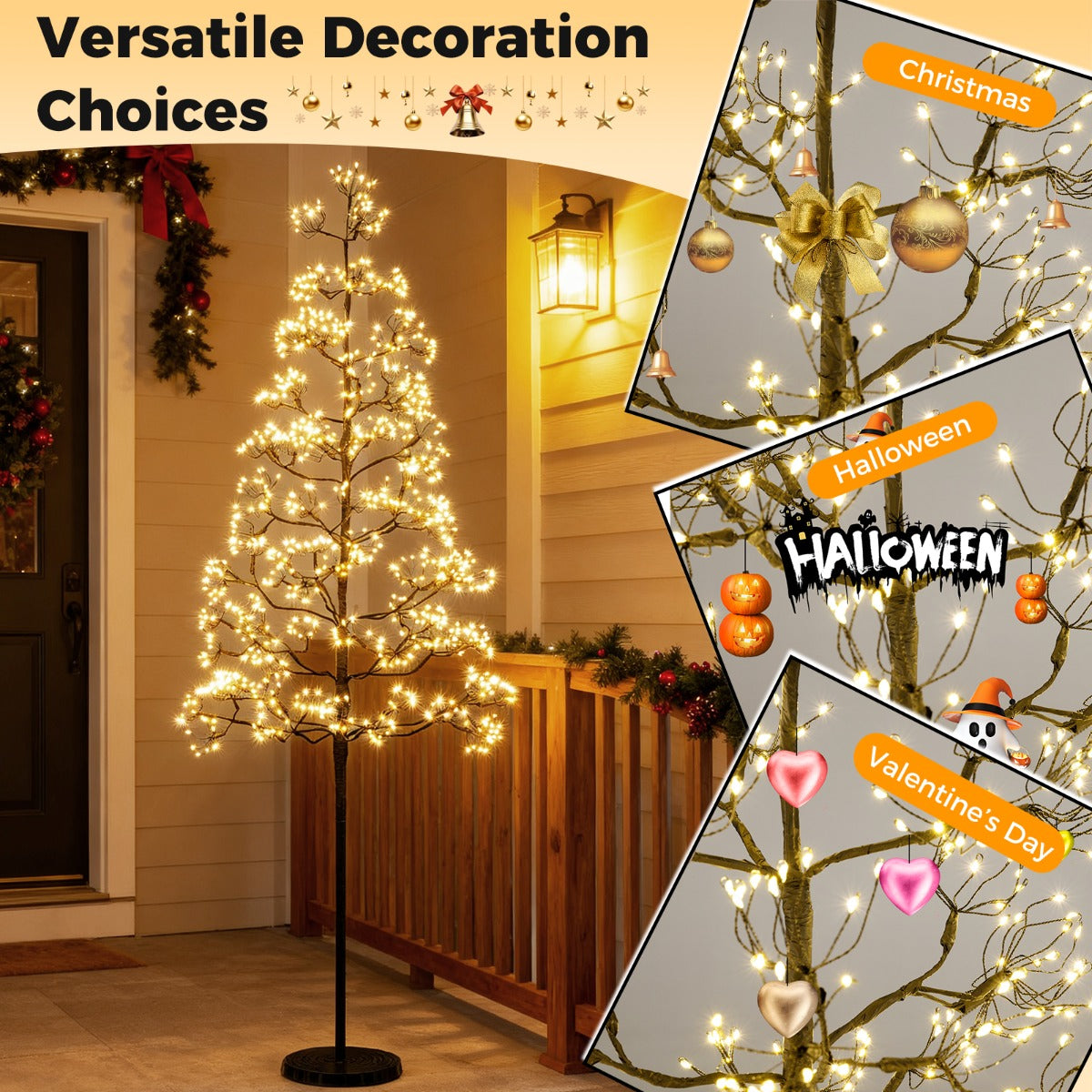 Livsk costway 150cm led lichtboom uitgerust met 1000 warmwitte leds 5