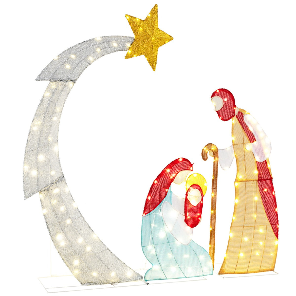 LIVSK Verlichte Kerststal - Realistische Figuren met Ster van Bethlehem - 140 Warmwitte LED - Water- en Windbestendig - 145 x 151