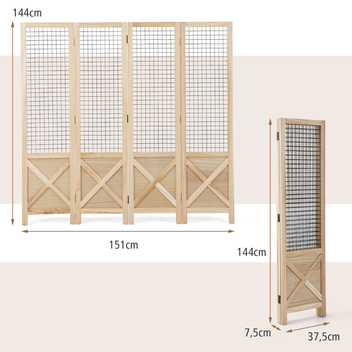LIVSK Roosterwandpanelen - Praktische Scheiding en Decoratie - Hoogwaardig Paulownia-hout - Inklapbaar en Draagbaar - Naturel