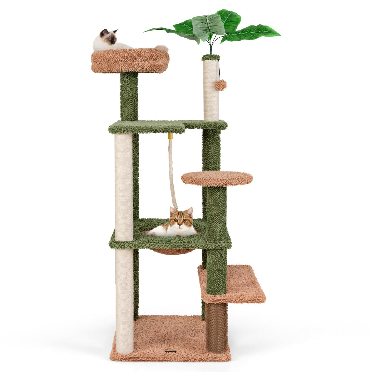 Livsk costway 152 cm krabpaal met krabpaal sisaltouw pluche zitstok hangspeeltje dutje zelftoilet springplatform voor binnenkatten 1 1