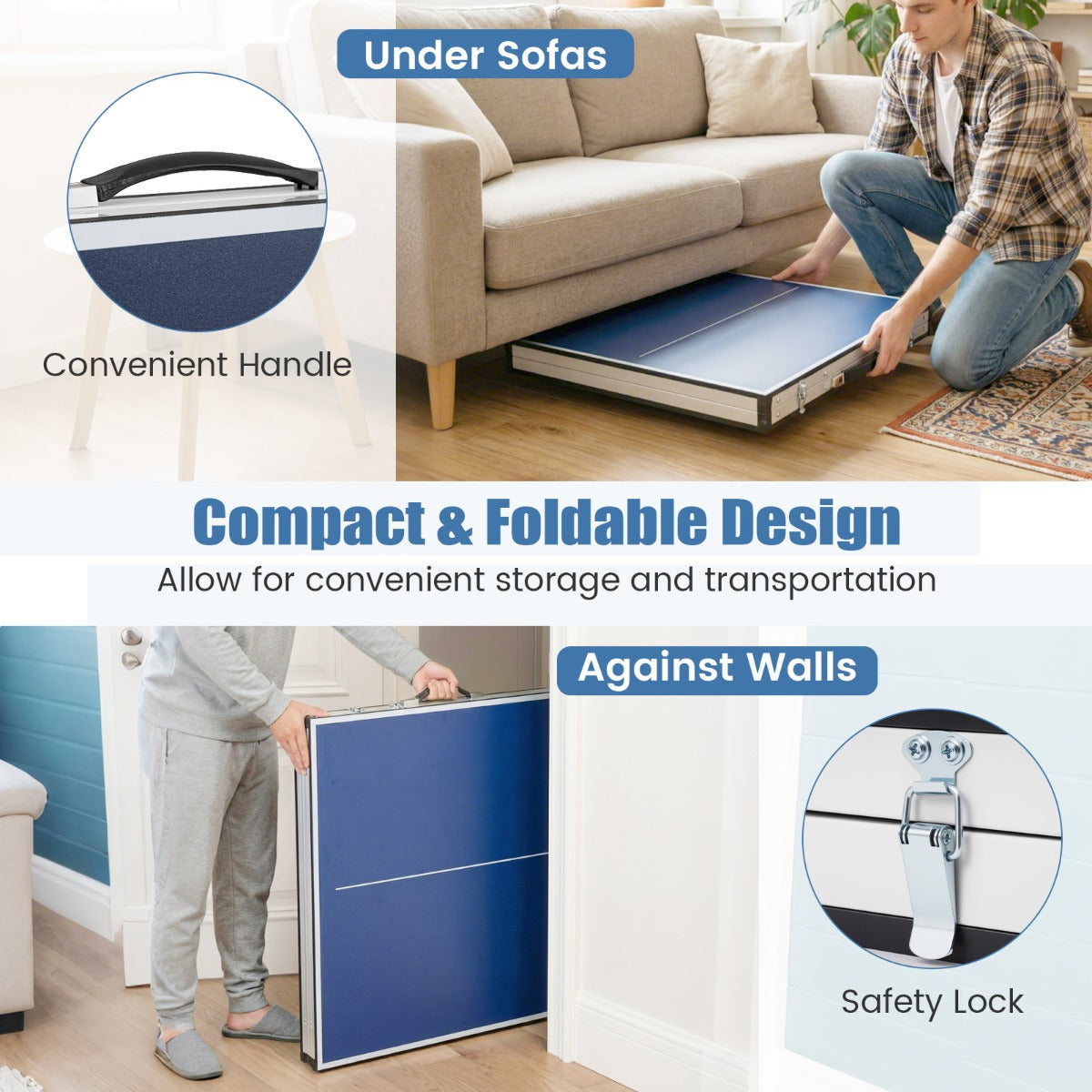 Livsk costway 1525 x 76 cm opvouwbare tafeltennistafel draagbare tafeltennistafel met net 2 batjes en ballen voorgemonteerd 3