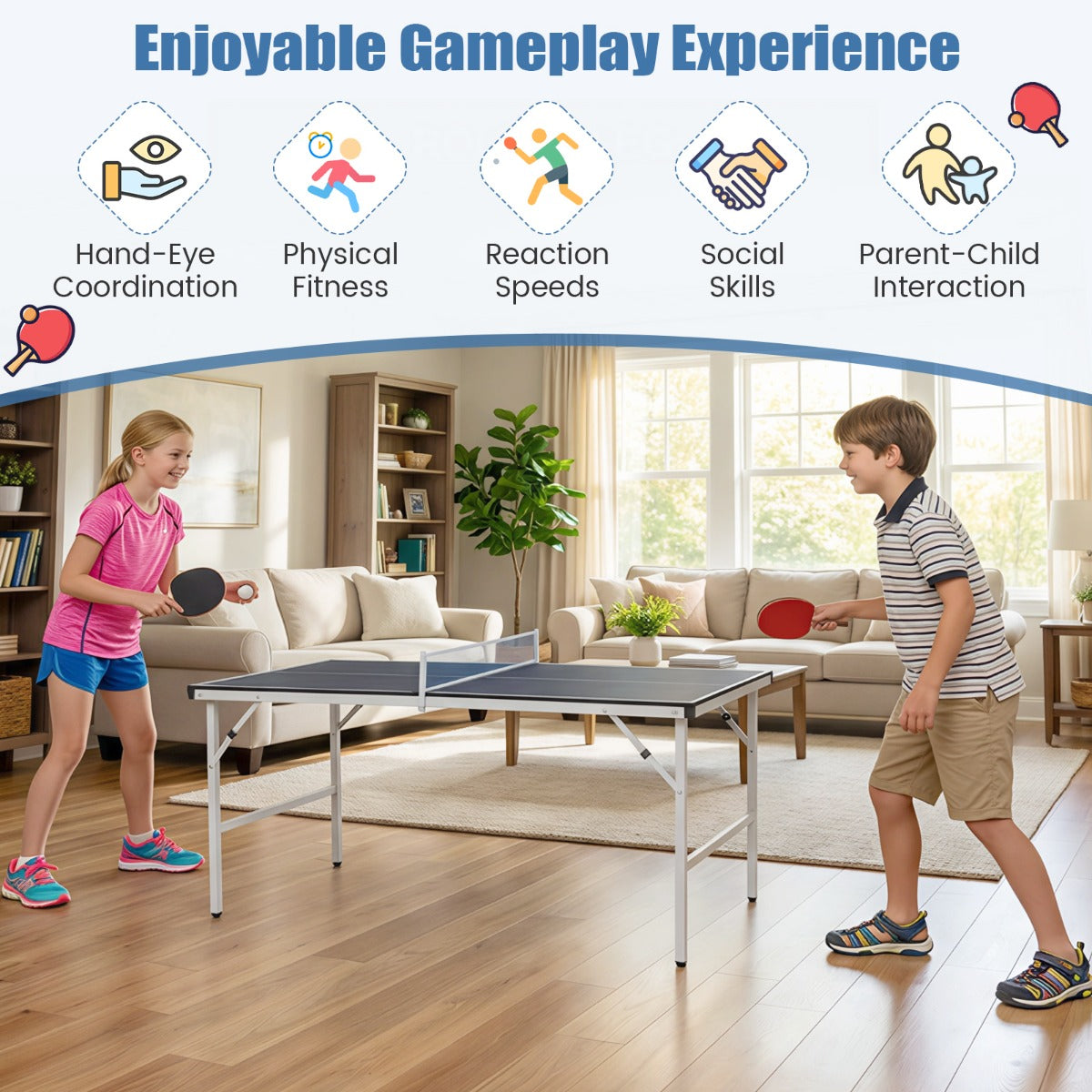 Livsk costway 1525 x 76 cm opvouwbare tafeltennistafel draagbare tafeltennistafel met net 2 batjes en ballen voorgemonteerd 4