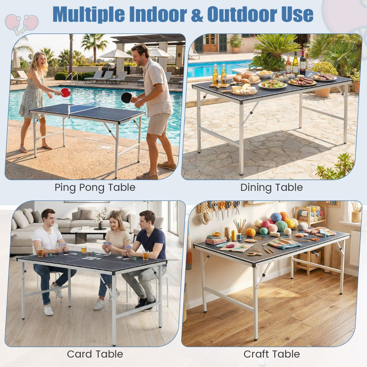 Livsk costway 1525 x 76 cm opvouwbare tafeltennistafel draagbare tafeltennistafel met net 2 batjes en ballen voorgemonteerd 6