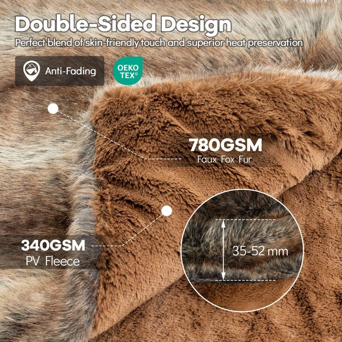 Livsk costway 153 x 203 cm zachte en donzige deken van imitatiebont gemaakt van imitatievossenbont een luxe dikke en warme beddeken 3