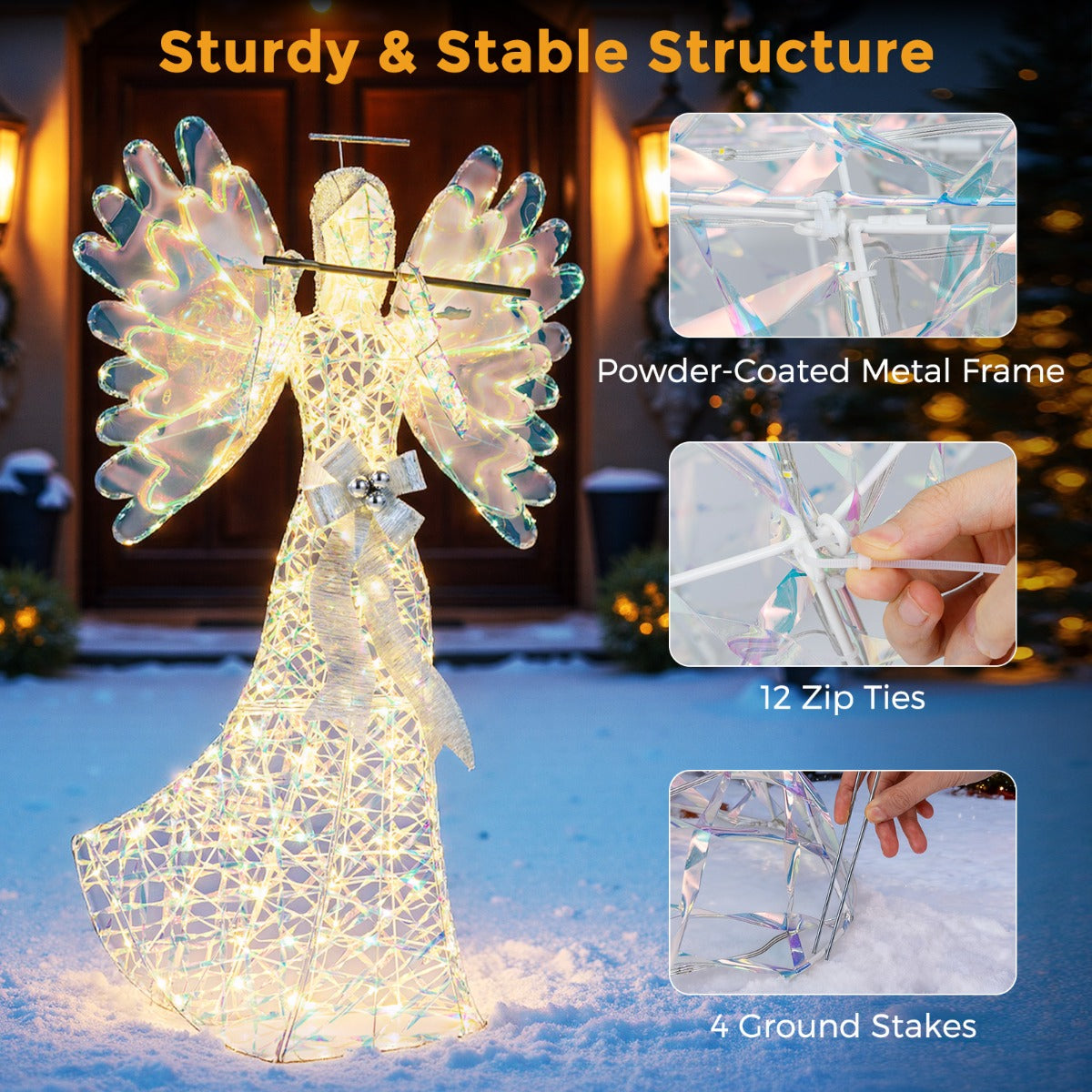LIVSK Kerstengel 158 cm - 250 LED-lampen - Sterke metalen constructie - Eenvoudige montage - Binnen en buiten gebruik - Wit