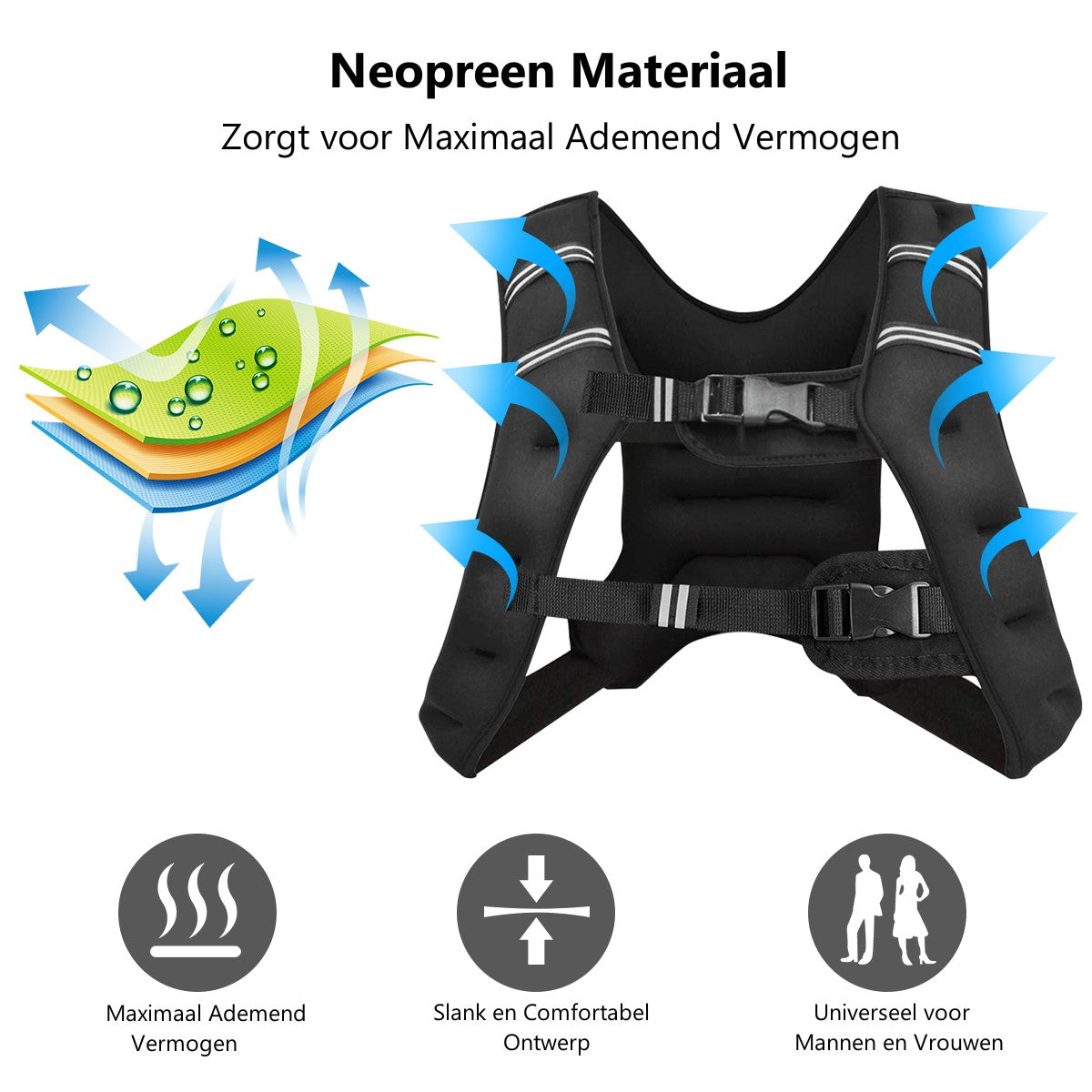 Livsk costway 15kg gewichtsvest trainingsvest met reflecterende strips en verstelbare riem fitnessvest 3