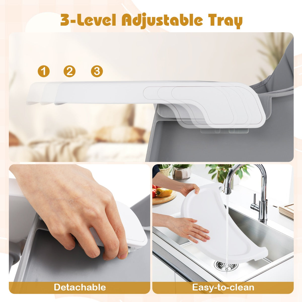 LIVSK 16 - in - 1 Multifunctionele Baby - Hoge Kinderstoel - Verstelbaar - Afneembaar Dienblad - 5 - Punts Gordel