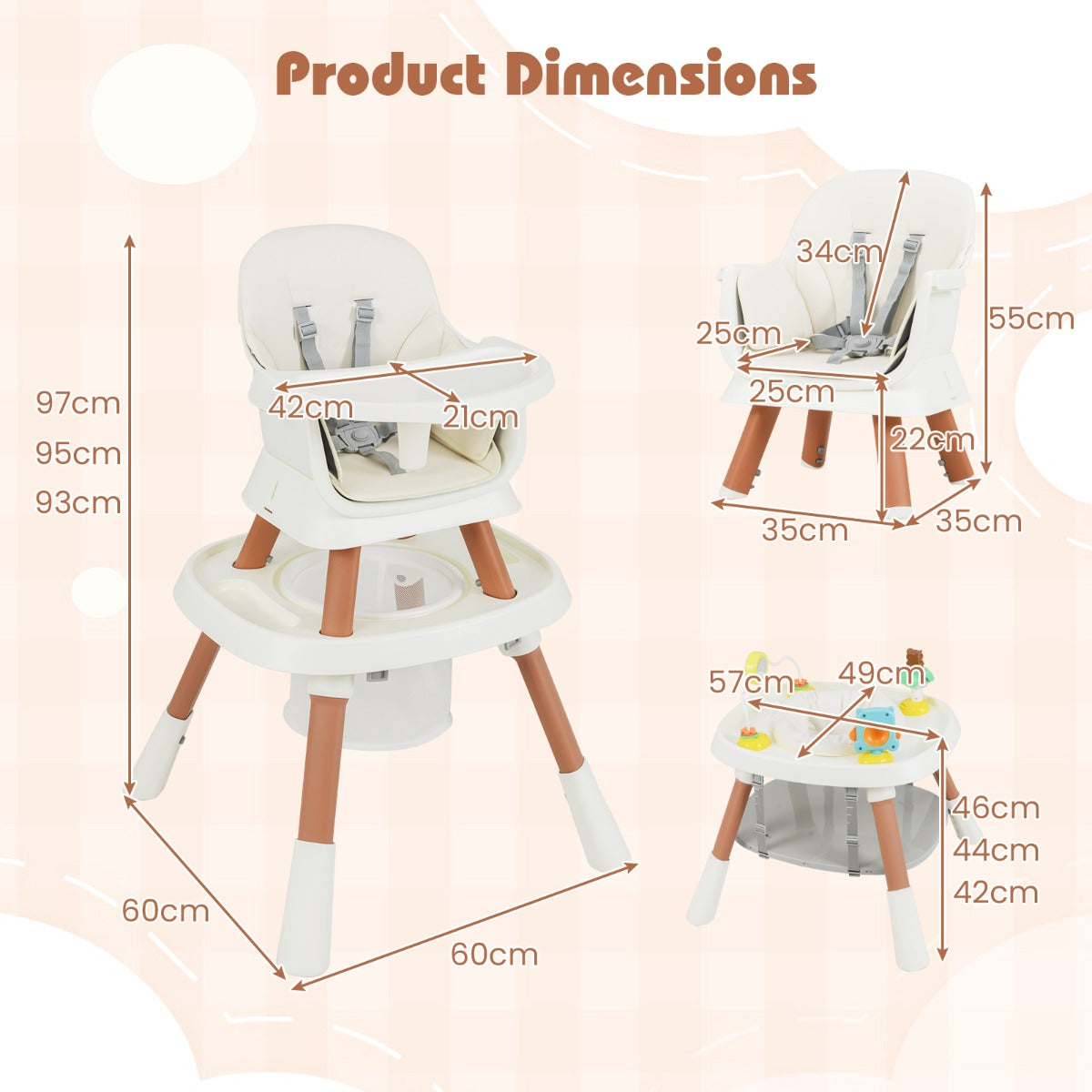 LIVSK 16 - in - 1 Multifunctionele Babyhoogstoel - Verstelbare Hoogte - Afneembare Tray - 5 - Punts Gordel - Veilig en