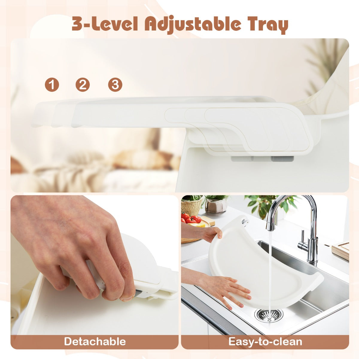 LIVSK 16 - in - 1 Multifunctionele Babyhoogstoel - Verstelbare Hoogte - Afneembare Tray - 5 - Punts Gordel - Veilig en