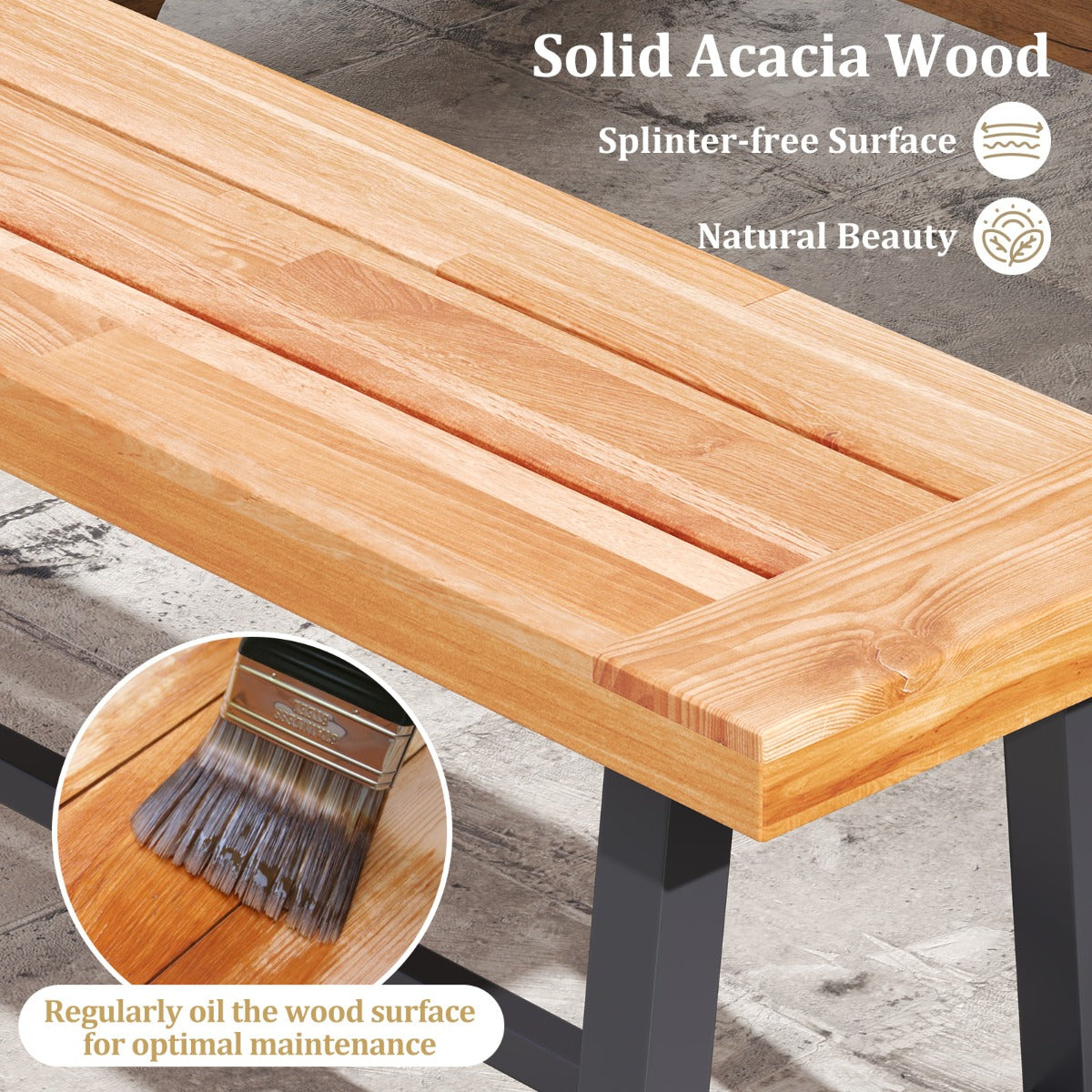 LIVSK Buitenbank van Acaciahout - 3-Persoons - Stevig Metaal Frame - Antislip Pads - Tot 360 kg - Natuurlijk en Zwart