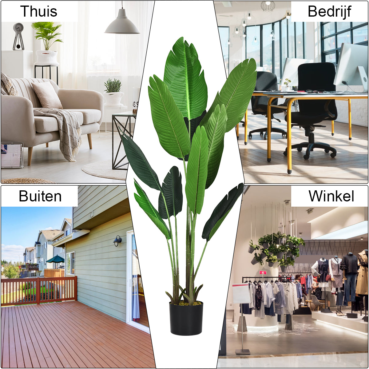 LIVSK Kunstmatige Palmboom - 10 Grote Bladeren - Realistisch Design - Onderhoudsvriendelijk - Binnen & Buiten - Groen
