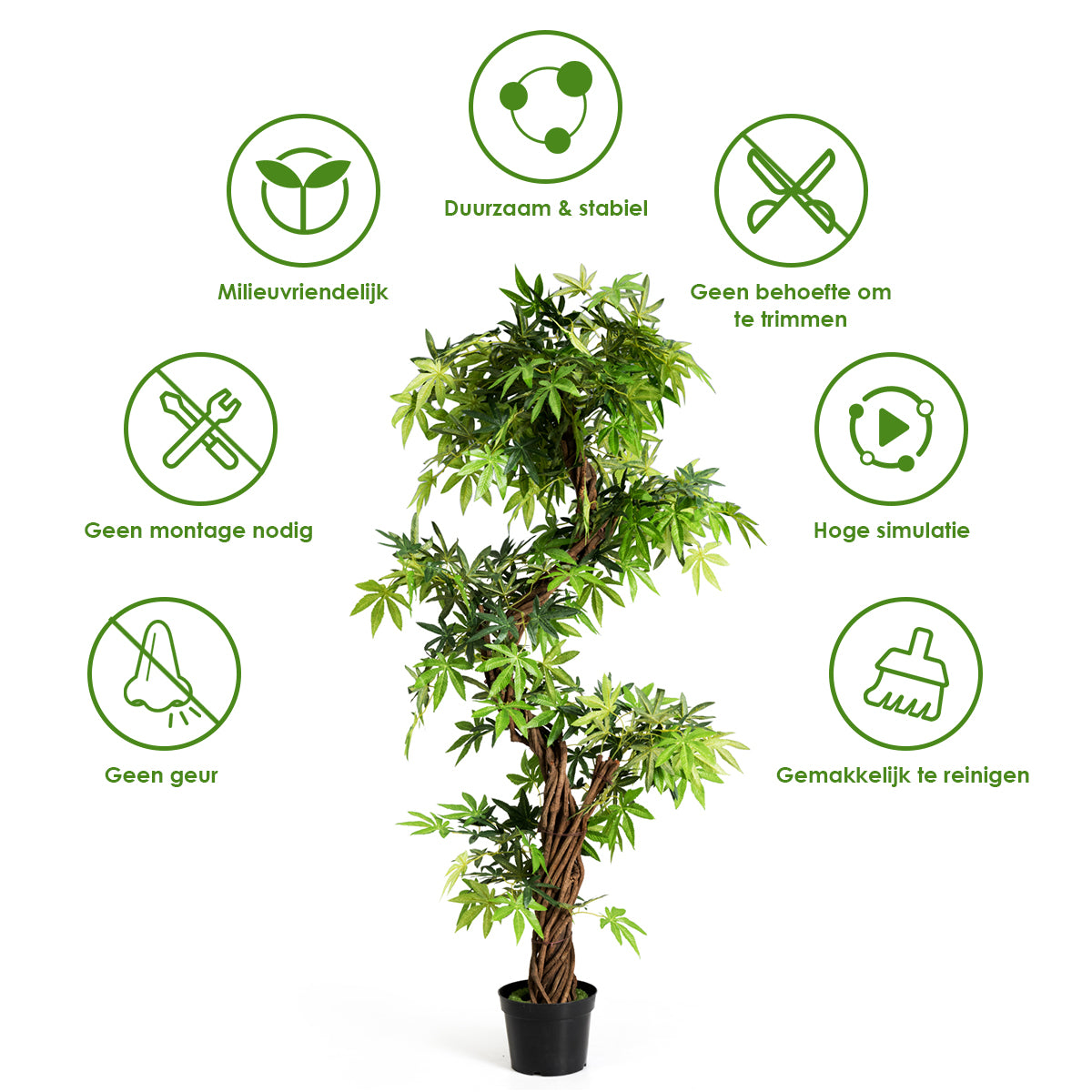 LIVSK Gesimuleerde Spiraalvormige Bonsai - 160 cm Hoog - Realistische Bladeren - Onderhoudsvriendelijk - Groen