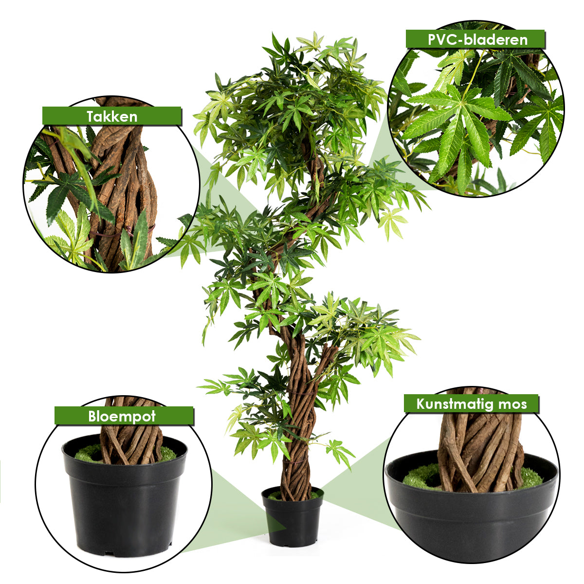 LIVSK Gesimuleerde Spiraalvormige Bonsai - 160 cm Hoog - Realistische Bladeren - Onderhoudsvriendelijk - Groen