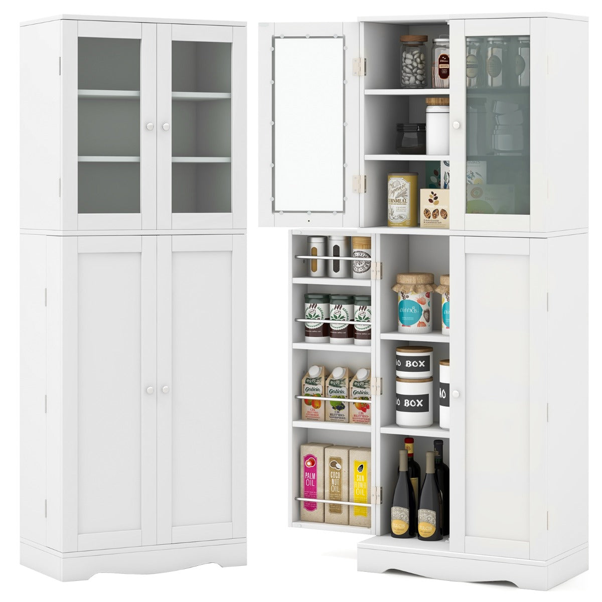 LIVSK Vrijstaande Keukenkast - Gehard Glas - 2 Deuren - 7 Legplanken - Anti-kantelmechanisme - Wit