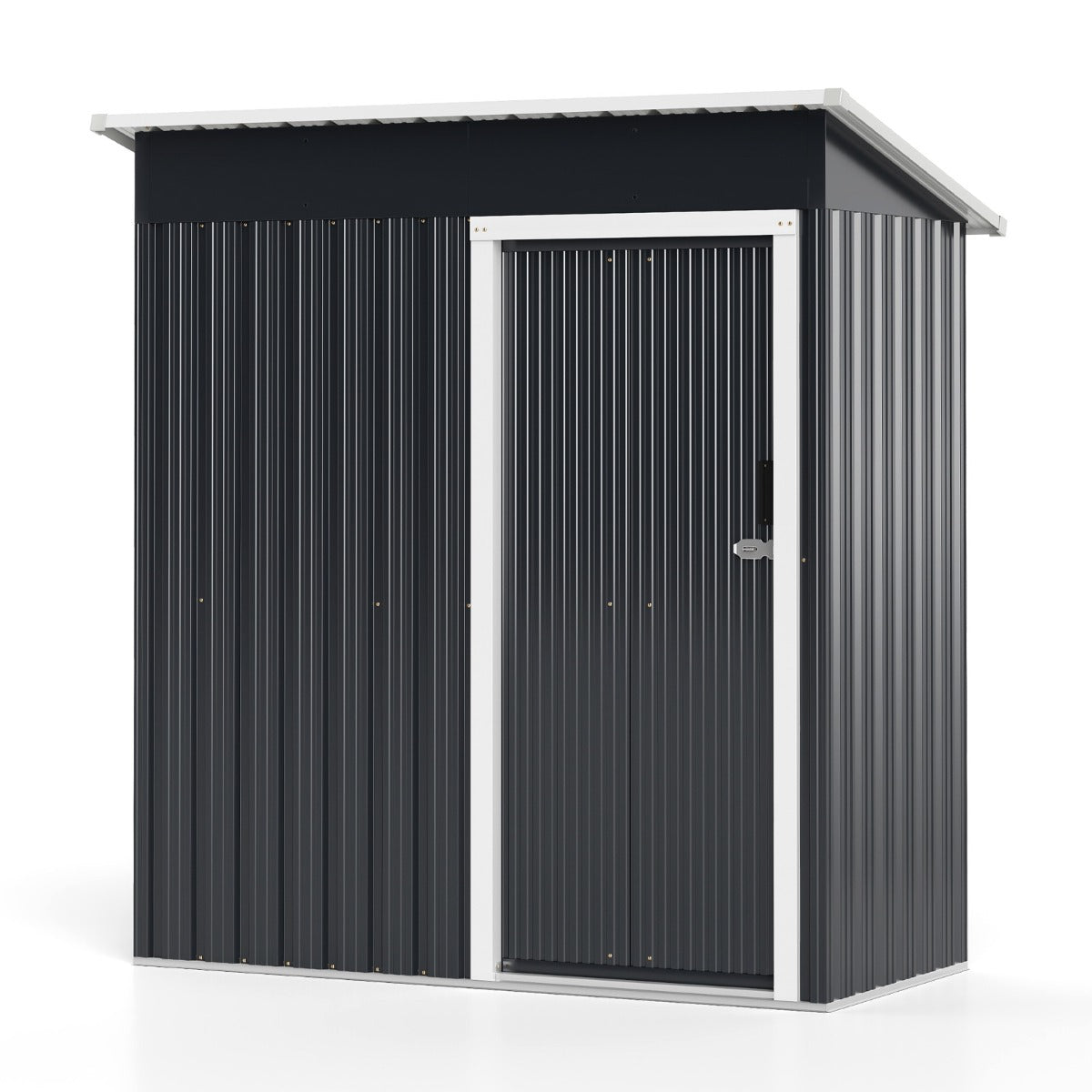 Livsk costway 163 x 86 x 181 cm metalen tuinhuisje met schuin dak afsluitbare schuifdeuren 1 1