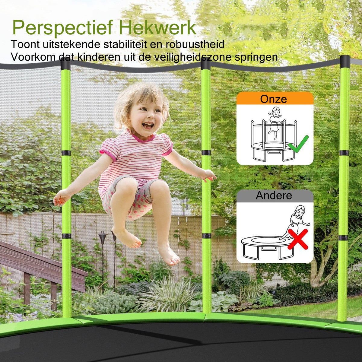 LIVSK Peutert trampoline met 360° veiligheidsnet - 30 spankoorden voor hoge sprongen - Stabiliteit - Tot 135 kg - Groen