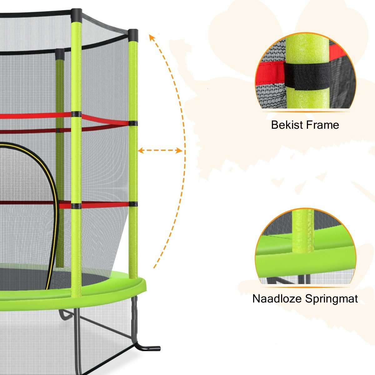 LIVSK Peutert trampoline met 360° veiligheidsnet - 30 spankoorden voor hoge sprongen - Stabiliteit - Tot 135 kg - Groen