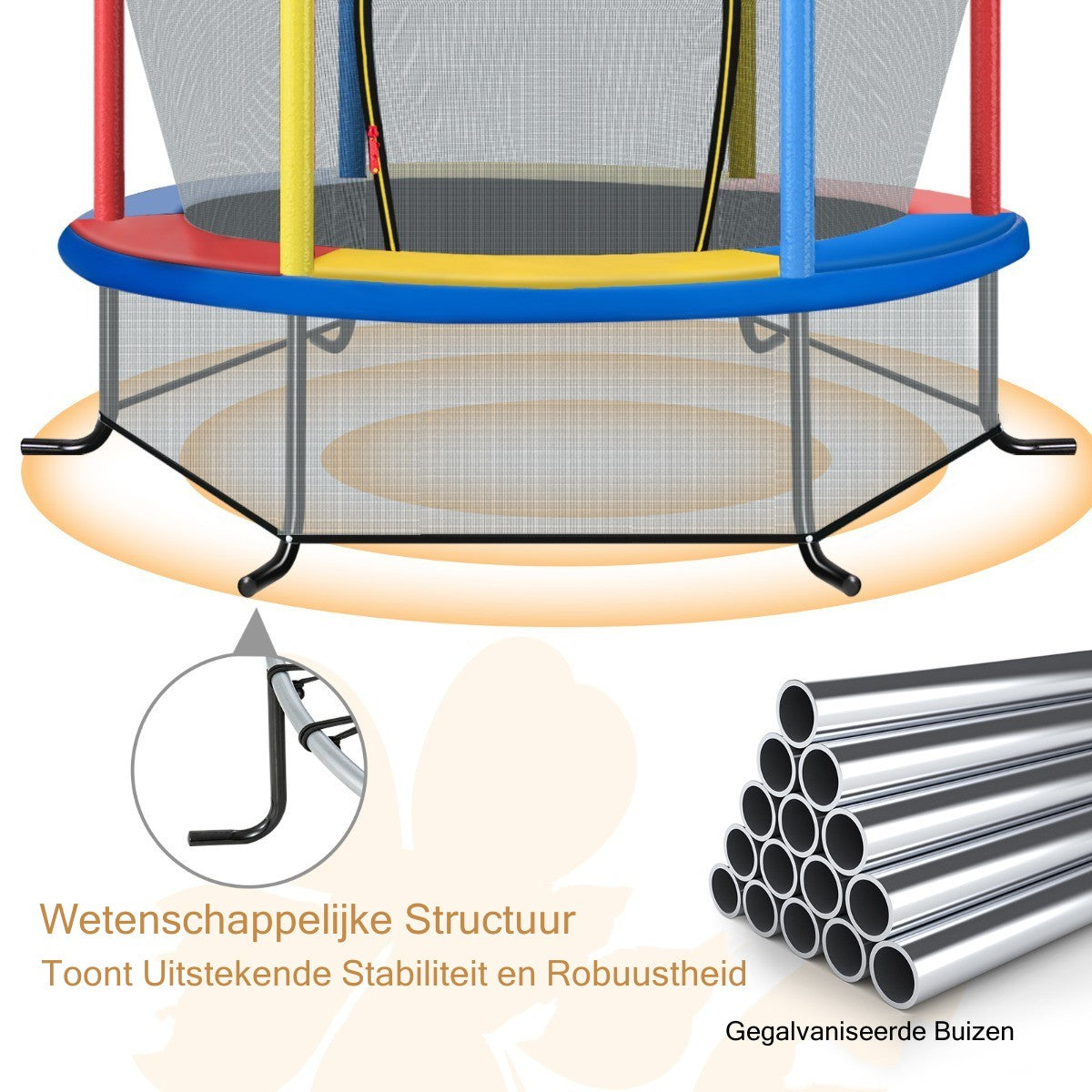 LIVSK Peutert trampoline met 360° veiligheidsnet - 30 spankoorden - Stabiele constructie - Voor kinderen - Kleurrijk