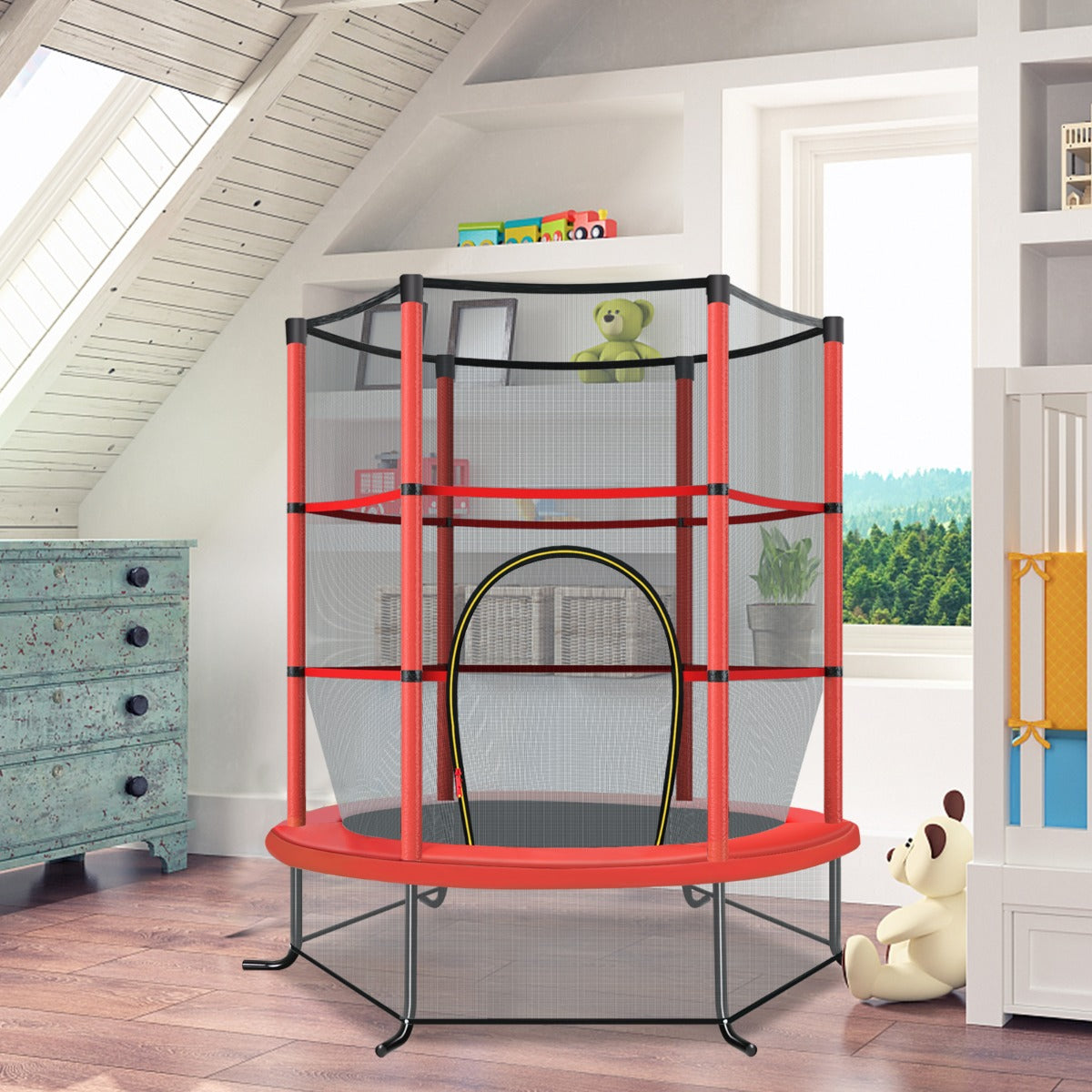 LIVSK Peutert trampoline met 360° veiligheidsnet - Stabiel en veilig - 30 Spankoorden voor hoger springen - Geschikt voor binnen