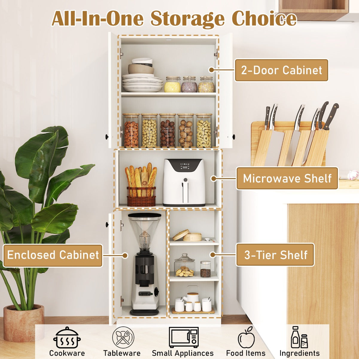 LIVSK Keukenkast met Magnetronplank - Multifunctioneel en Waterafstotend - Inclusief Dubbele en Enkele Deur - 60 x 33 x 166 cm -