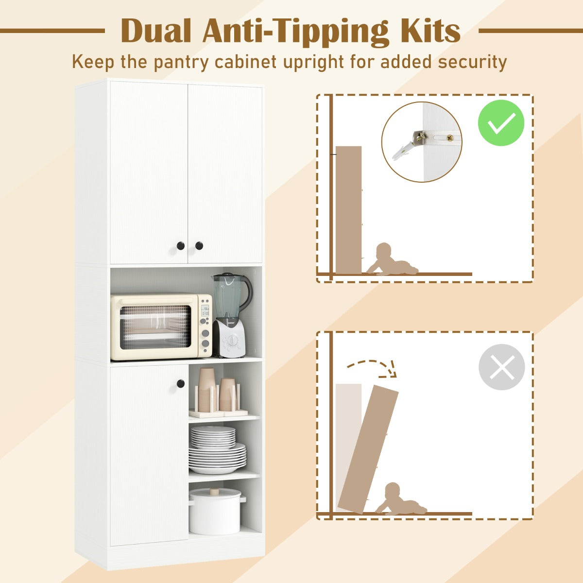 LIVSK Keukenkast met Magnetronplank - Multifunctioneel en Waterafstotend - Inclusief Dubbele en Enkele Deur - 60 x 33 x 166 cm -