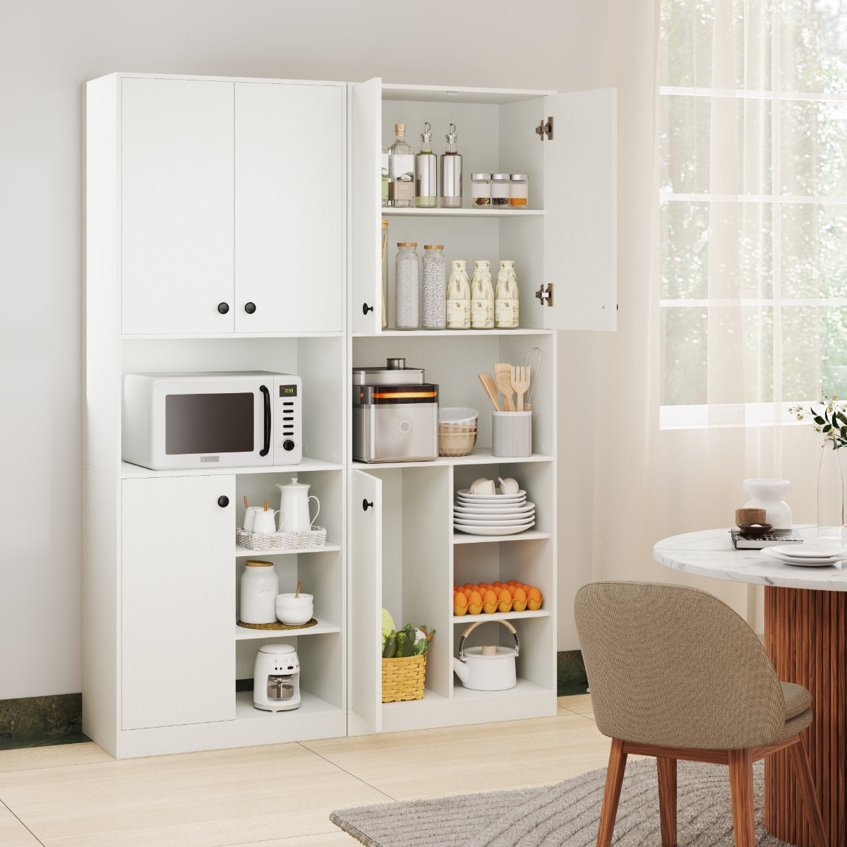 LIVSK Keukenkast met Magnetronplank - Multifunctioneel en Waterafstotend - Inclusief Dubbele en Enkele Deur - 60 x 33 x 166 cm -