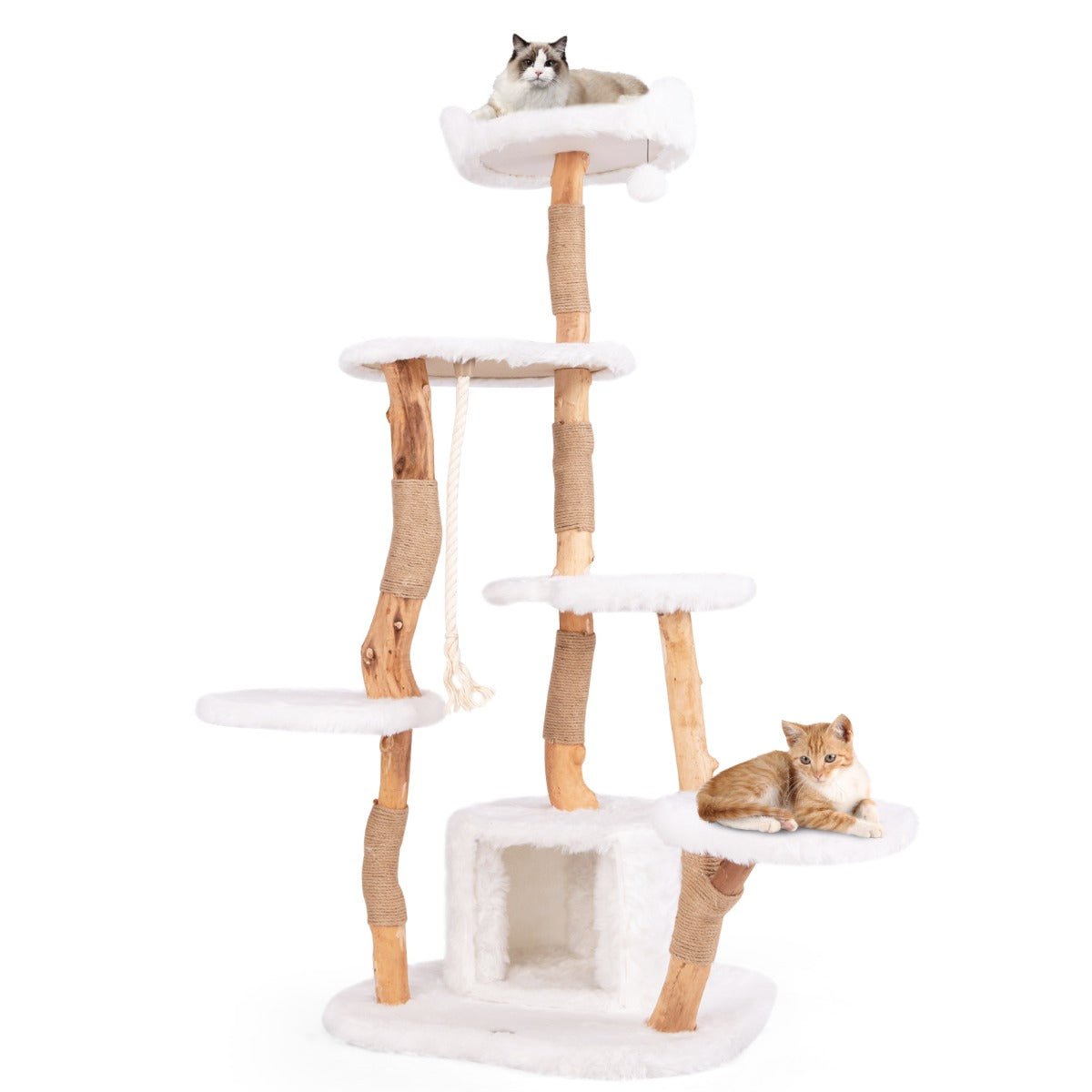 Livsk costway 168 cm houten krabpaal met platforms hol krabpalen sisaltouw kattenboom