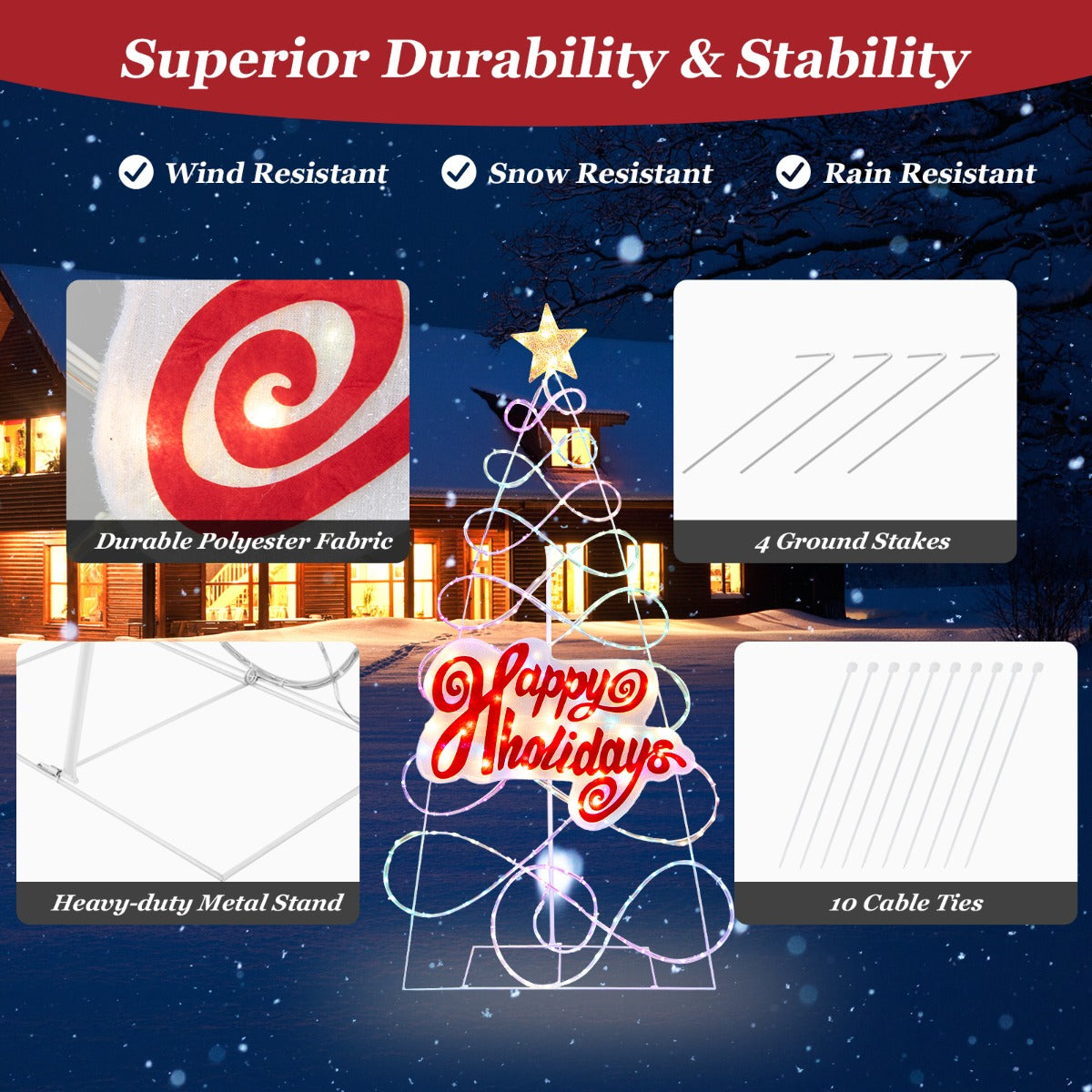 LIVSK Kleurrijke Kerstboom 170 cm - 216 LED-lampjes - 6 Verlichtingsstanden - Stevig Metalen Frame - Voor Binnen & Buiten -