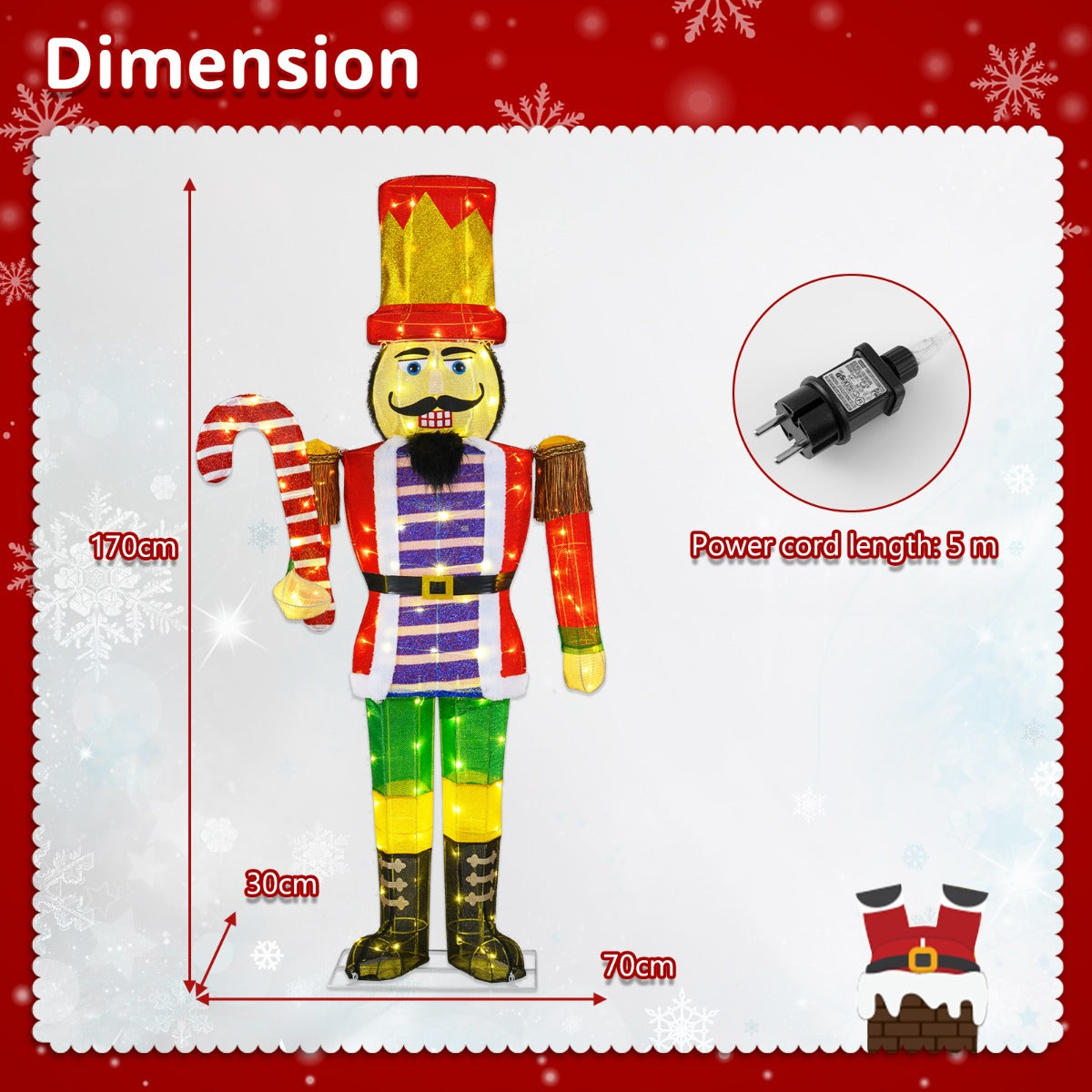 Livsk costway 170 cm verlichte notenkraker soldaat buitenkerstversiering 3d kerstversiering voorverlicht met 110 led lampjes 2