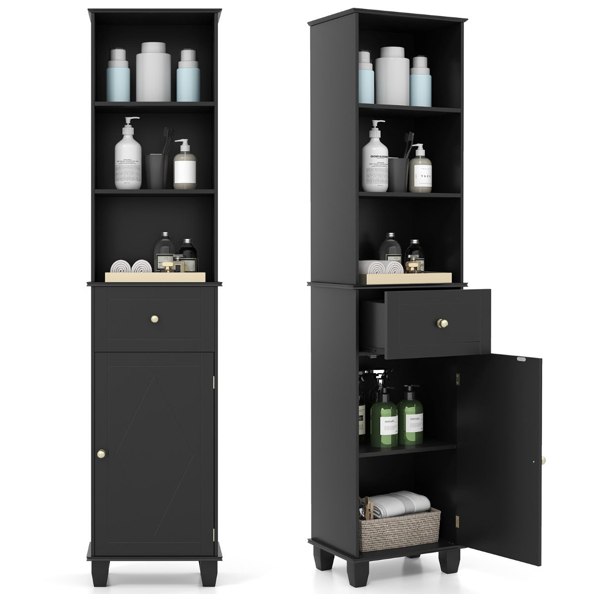 Livsk costway 172 cm badkamermeubel slimline badkamermeubel vrijstaand ruimtebesparend badkamermeubilair