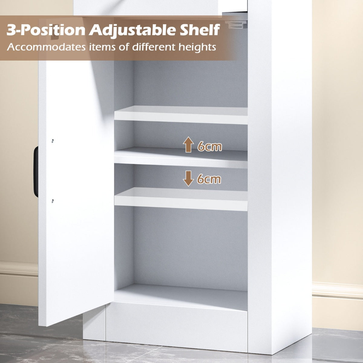 Livsk costway 173 cm badkamermeubel smalle hoge kast met schuurdeur lade en verstelbare plank wit 4