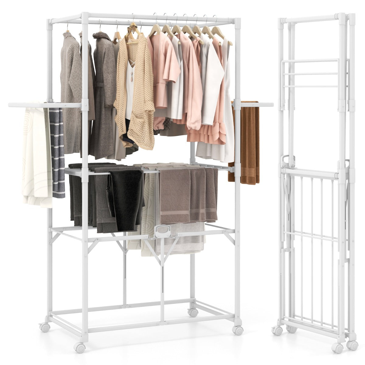 Livsk costway 174 cm opvouwbare kledingrek van aluminium met ophangbeugel en kledinghanger