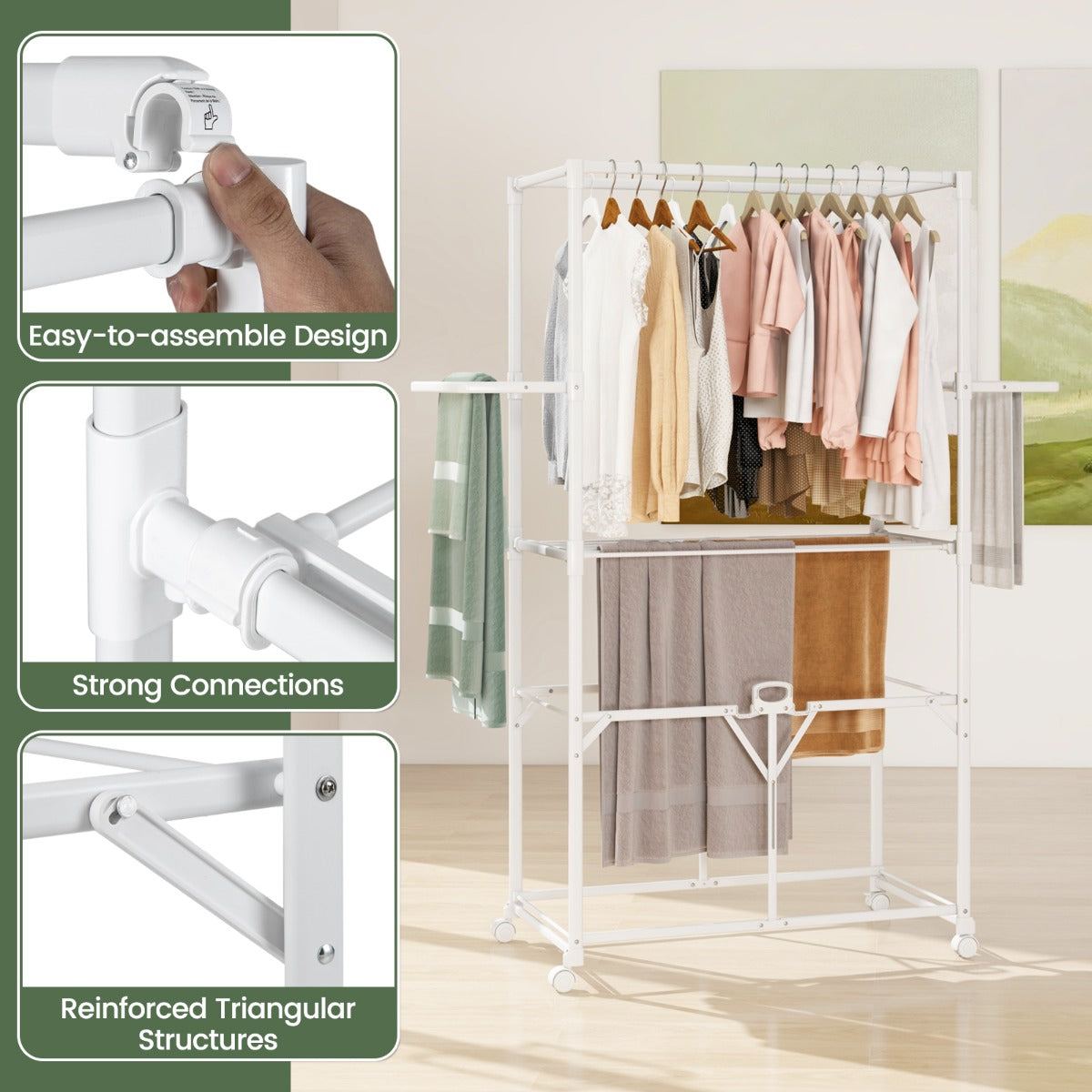Livsk costway 174 cm opvouwbare kledingrek van aluminium met ophangbeugel en kledinghanger 3