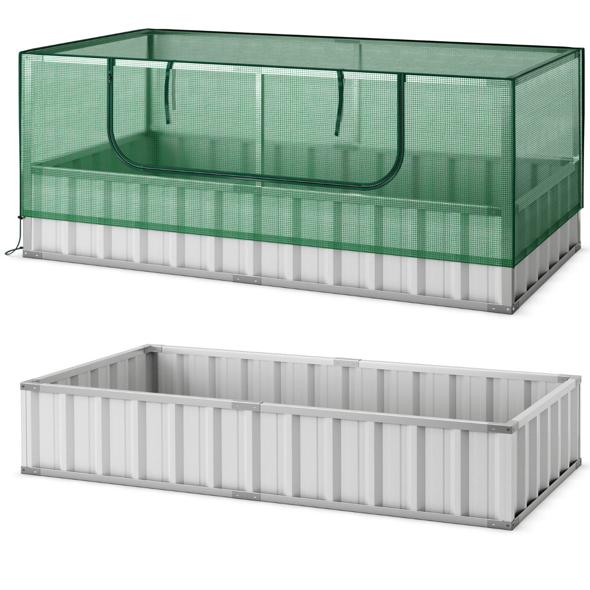 LIVSK Verhoogd Tuinbed en Minikas - 174 x 90 x 30,5 cm - Gegalvaniseerd Staal - Waterdichte PE Hoes - Inclusief T-Tags en