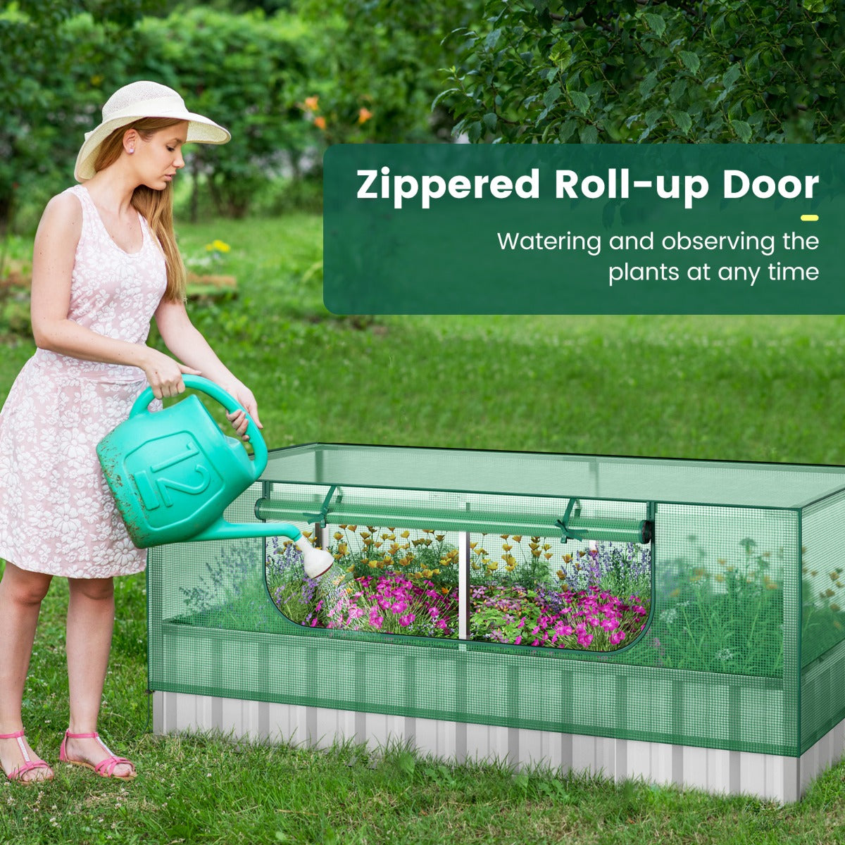 LIVSK Verhoogd Tuinbed en Minikas - 174 x 90 x 30,5 cm - Gegalvaniseerd Staal - Waterdichte PE Hoes - Inclusief T-Tags en