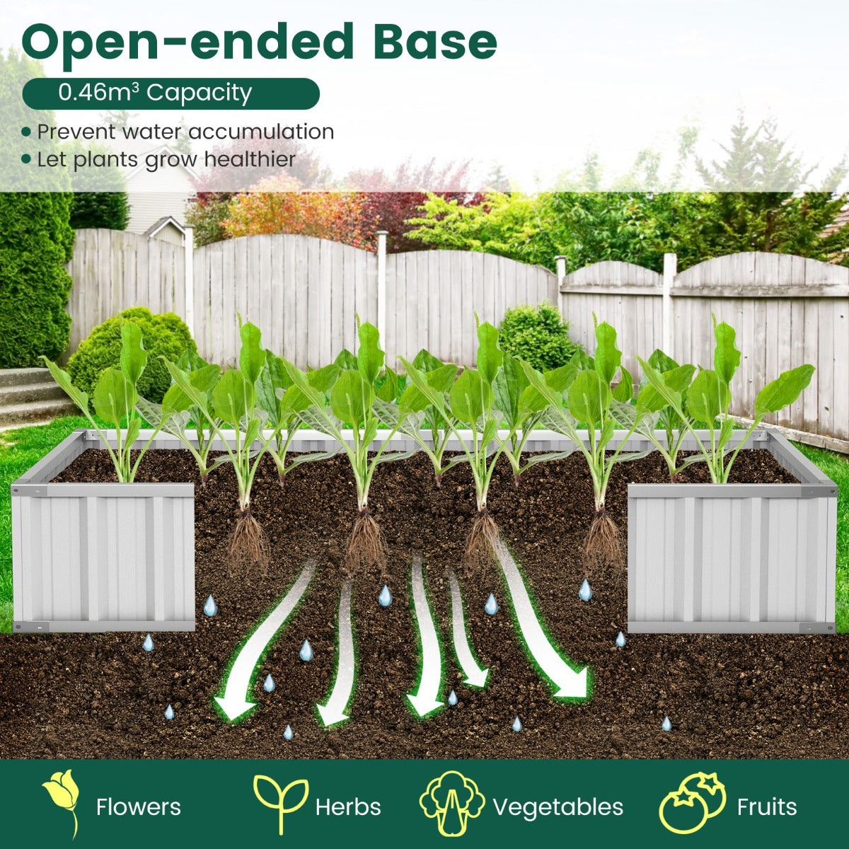 LIVSK Verhoogd Tuinbed en Minikas - 174 x 90 x 30,5 cm - Gegalvaniseerd Staal - Waterdichte PE Hoes - Inclusief T-Tags en