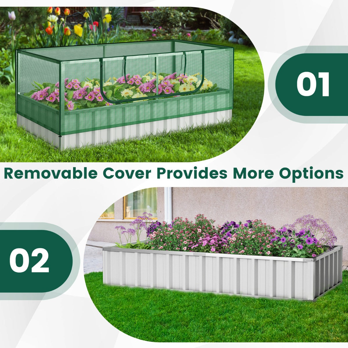 LIVSK Verhoogd Tuinbed en Minikas - 174 x 90 x 30,5 cm - Gegalvaniseerd Staal - Waterdichte PE Hoes - Inclusief T-Tags en