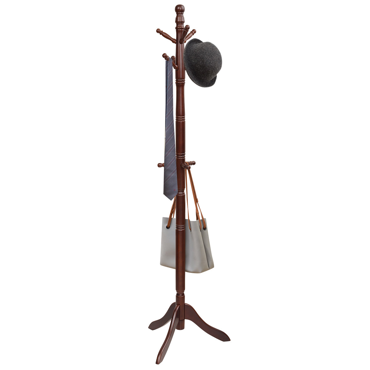 LIVSK Vrijstaande Kapstok - Verstelbaar - 9 Haken - Rubberhout - Driepotig - Tot 28,5 kg - 50 x 50 x 138-175 cm - Bruin