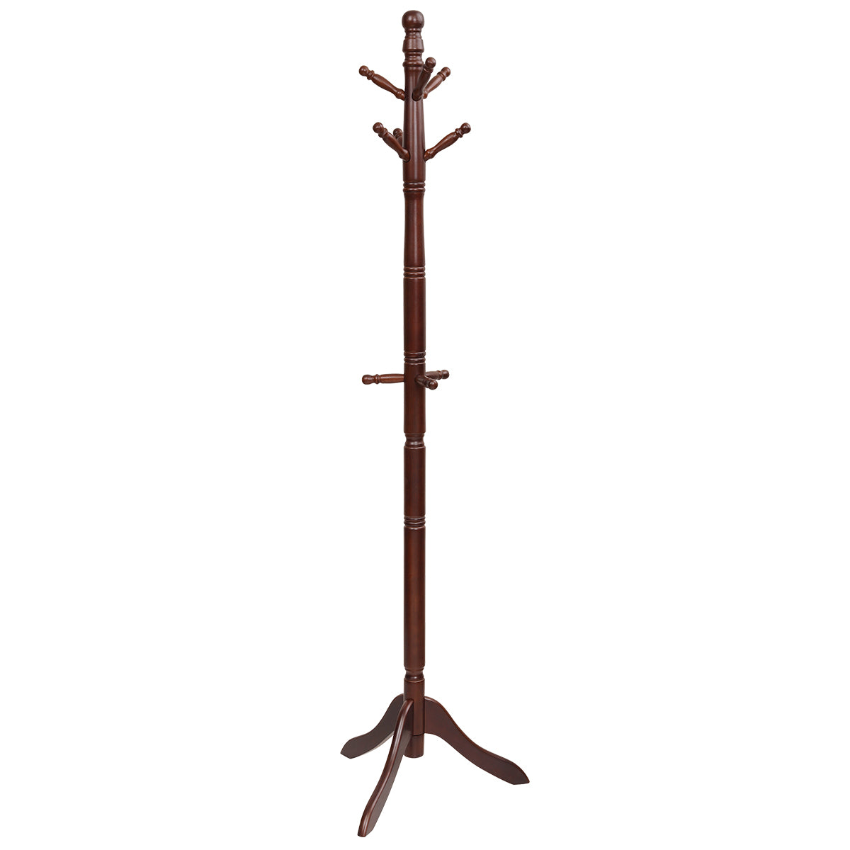 LIVSK Vrijstaande Kapstok - Verstelbaar - 9 Haken - Rubberhout - Driepotig - Tot 28,5 kg - 50 x 50 x 138-175 cm - Bruin