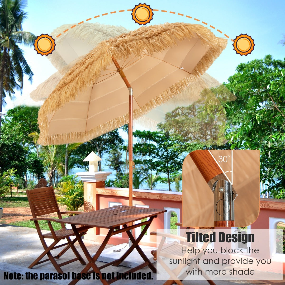 LIVSK Draagbare Strandparasol - Grote Schaduwruimte - Stabiel Ijzeren Frame - Verstelbare Hoek - Eenvoudige Montage - 175 cm -