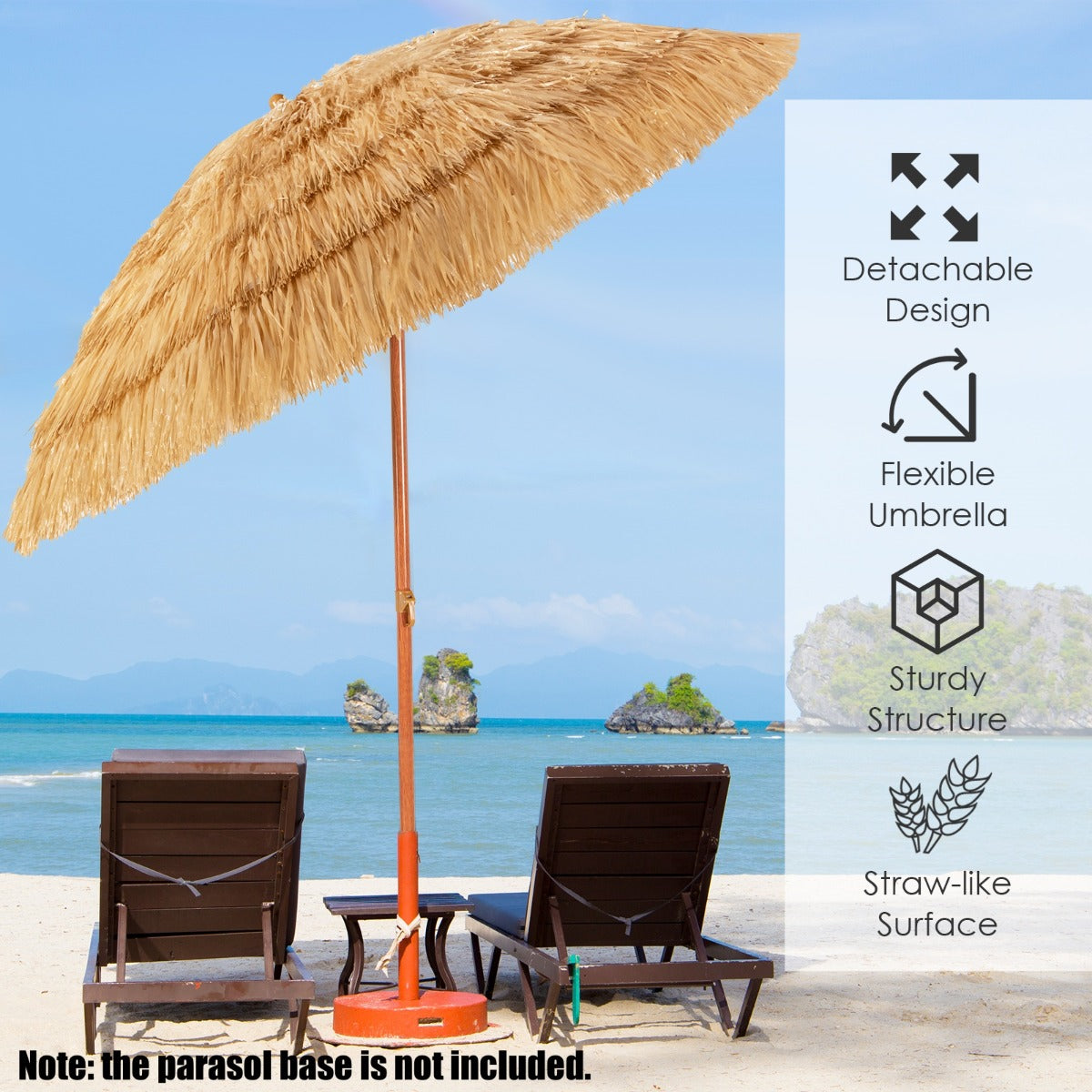 LIVSK Draagbare Strandparasol - Grote Schaduwruimte - Stabiel Ijzeren Frame - Verstelbare Hoek - Eenvoudige Montage - 175 cm -