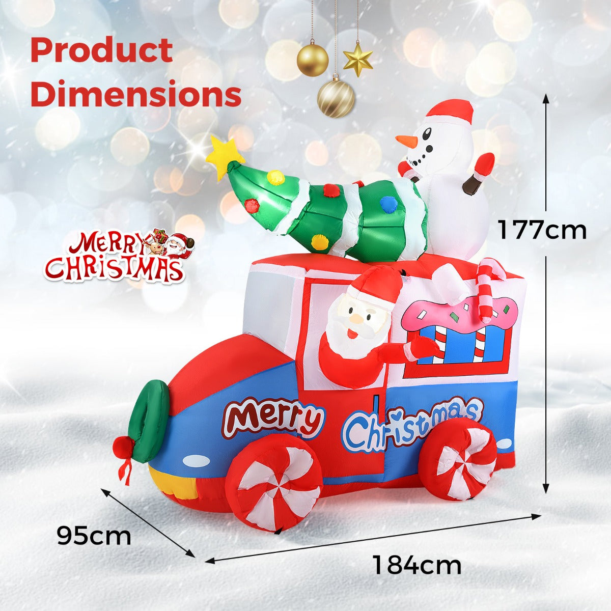 LIVSK Opblaasbare Kerstmannenauto - Met Ingebouwde Ventilator - 5 LED-lampjes - Duurzaam Polyester - 184 x 95 x 177 cm - Zoals