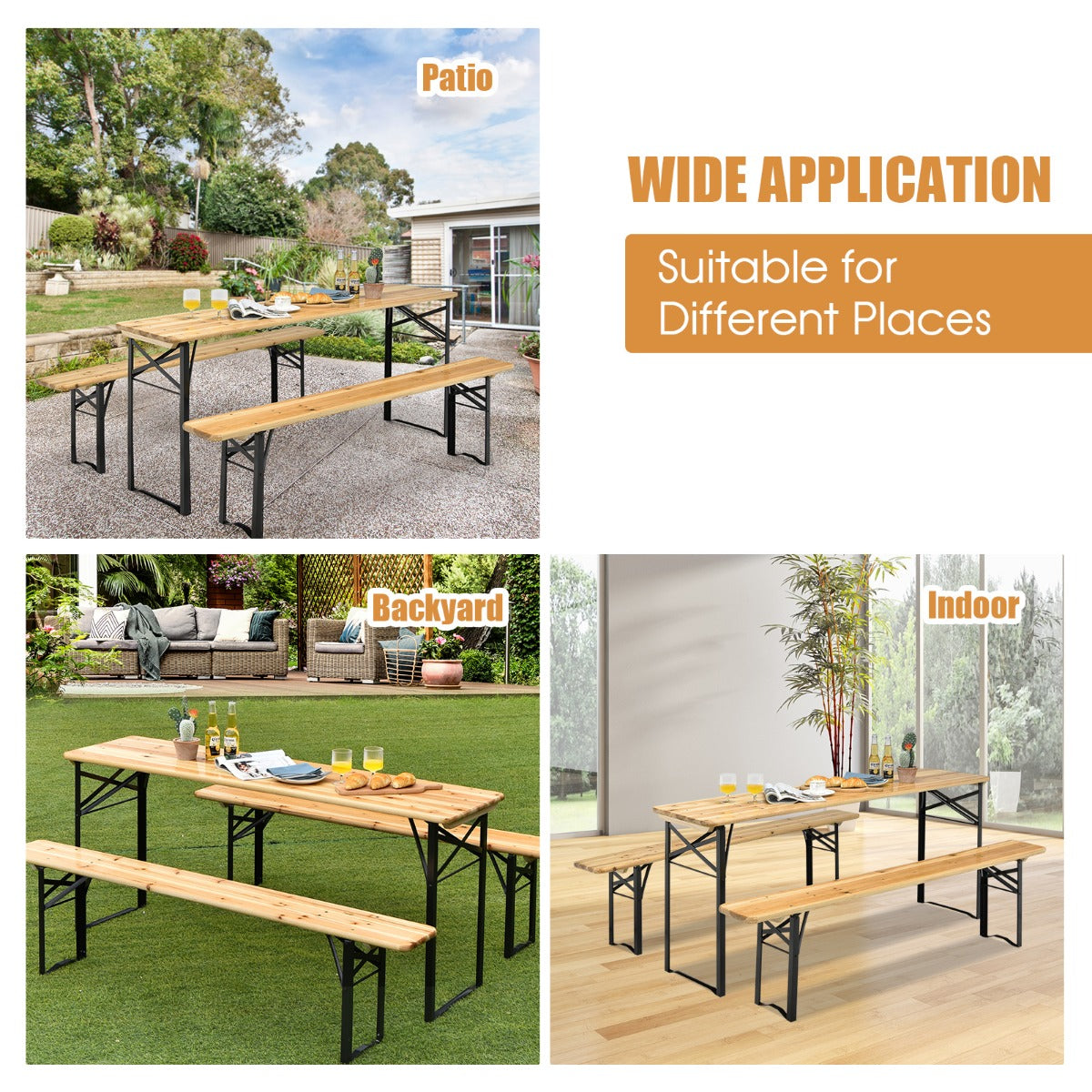 LIVSK Inklapbare Picknicktafel en Banken Set - Waterdicht - Duurzaam Stalen Frame - Geen Montage Nodig - Voor Binnen en Buiten -