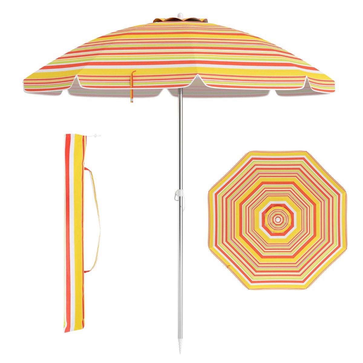Livsk costway 178 x 206 cm strandparasol met verstelbare hellingshoek metalen parasolvoet met wieltjes inclusief draagtas 1 1